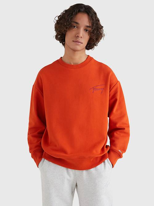 Tommy Hilfiger Recycled Signature Logo Relaxed Sweatshirt Erkek Kırmızı | TH170VWY