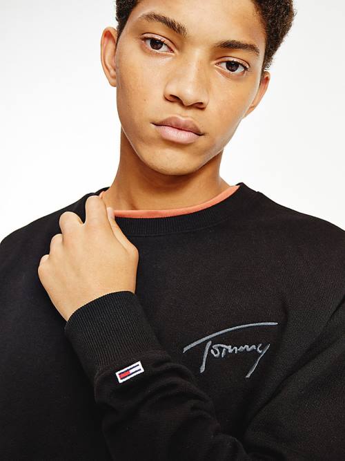 Tommy Hilfiger Recycled Signature Logo Relaxed Sweatshirt Erkek Siyah | TH593IFP