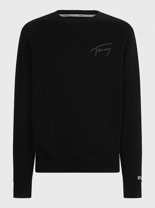 Tommy Hilfiger Recycled Signature Logo Relaxed Sweatshirt Erkek Siyah | TH593IFP