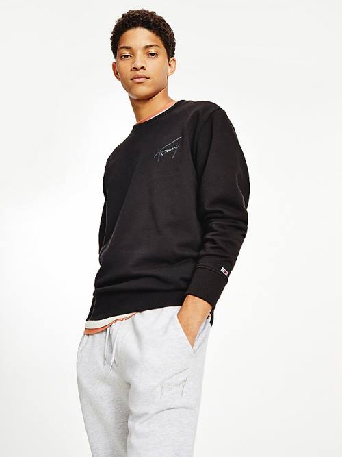 Tommy Hilfiger Recycled Signature Logo Relaxed Sweatshirt Erkek Siyah | TH593IFP