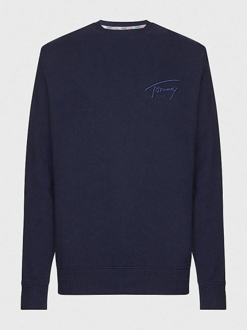 Tommy Hilfiger Recycled Signature Logo Relaxed Sweatshirt Erkek Mavi | TH725FZV