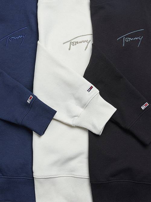 Tommy Hilfiger Recycled Signature Logo Relaxed Sweatshirt Erkek Mavi | TH725FZV