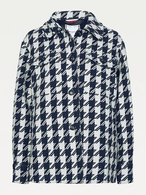 Tommy Hilfiger Recycled Wool Blend Houndstooth Shacket Kaban Kadın Mavi | TH146YEH