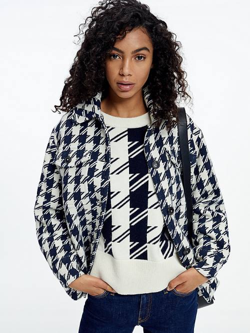 Tommy Hilfiger Recycled Wool Blend Houndstooth Shacket Kaban Kadın Mavi | TH146YEH