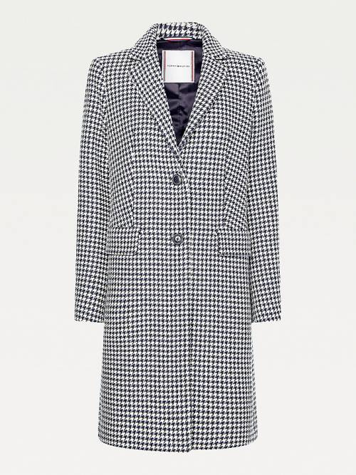 Tommy Hilfiger Recycled Wool Blend Houndstooth Kaban Kadın Mavi | TH820PSU