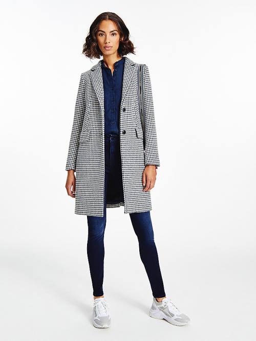 Tommy Hilfiger Recycled Wool Blend Houndstooth Kaban Kadın Mavi | TH820PSU