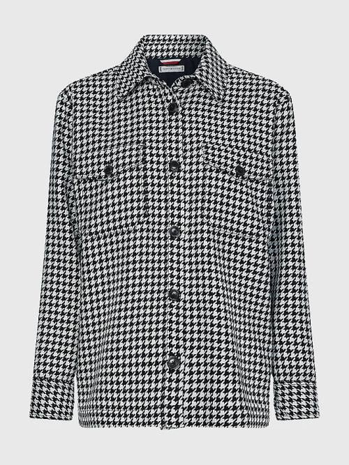 Tommy Hilfiger Recycled Wool Flannel Houndstooth Shacket Ceket Kadın Mavi | TH125WFB