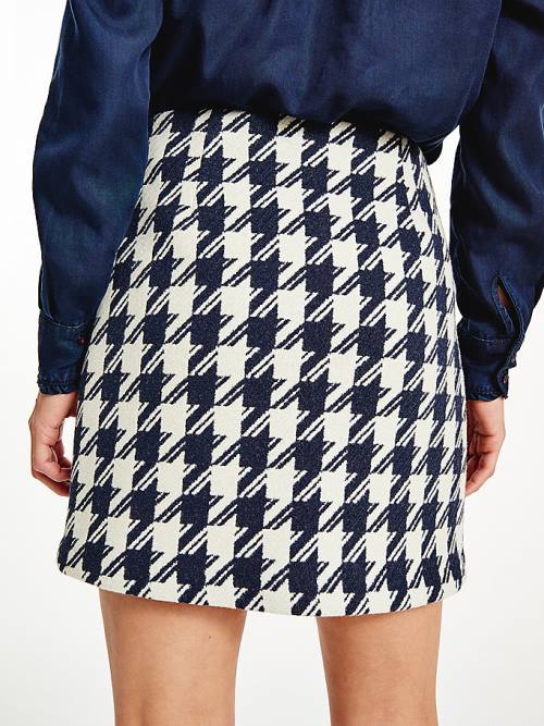 Tommy Hilfiger Recycled Wool Jacquard Houndstooth Mini Etek Kadın Mavi | TH921CPE