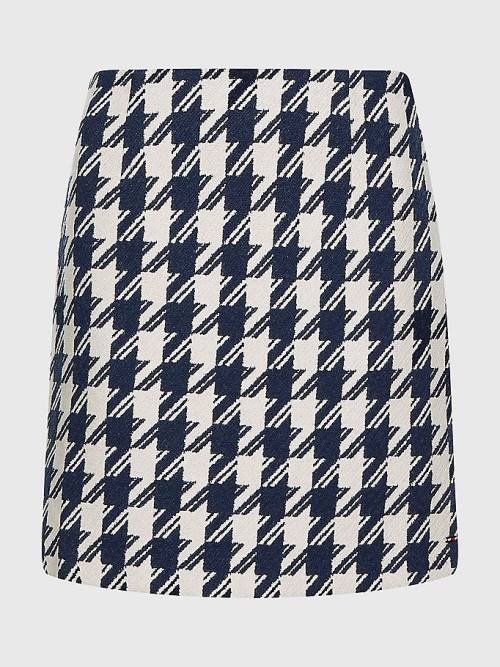 Tommy Hilfiger Recycled Wool Jacquard Houndstooth Mini Etek Kadın Mavi | TH921CPE