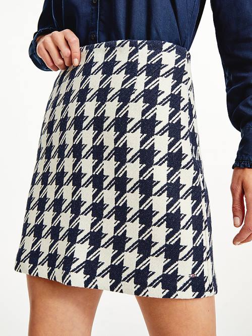 Tommy Hilfiger Recycled Wool Jacquard Houndstooth Mini Etek Kadın Mavi | TH921CPE