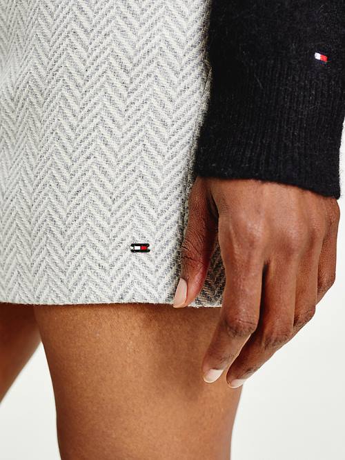 Tommy Hilfiger Recyled Wool Herringbone Mini Etek Kadın Gri | TH347EMH