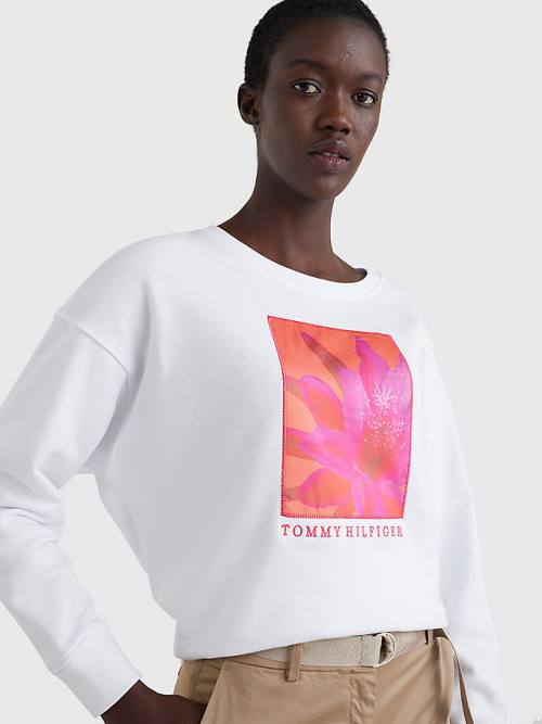 Tommy Hilfiger Relaxed Fit Floral Sweatshirt Kadın Beyaz | TH527XSH