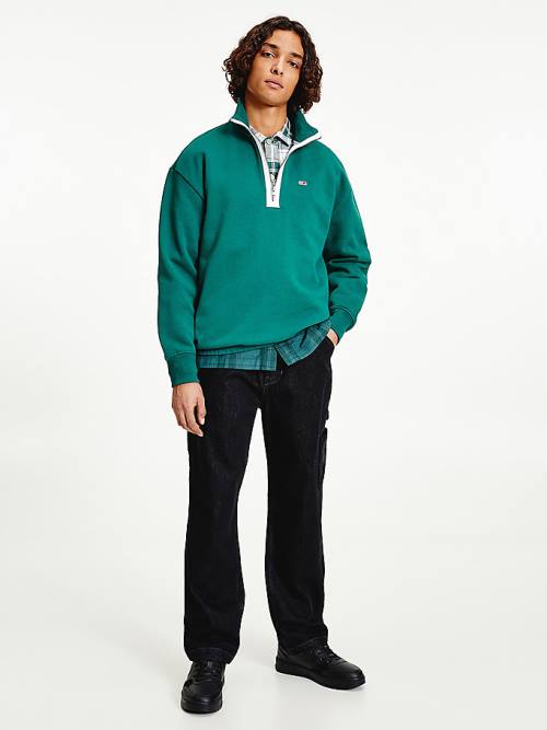 Tommy Hilfiger Relaxed Fit Half-Zip Fleece Sweatshirt Erkek Yeşil | TH120ADT