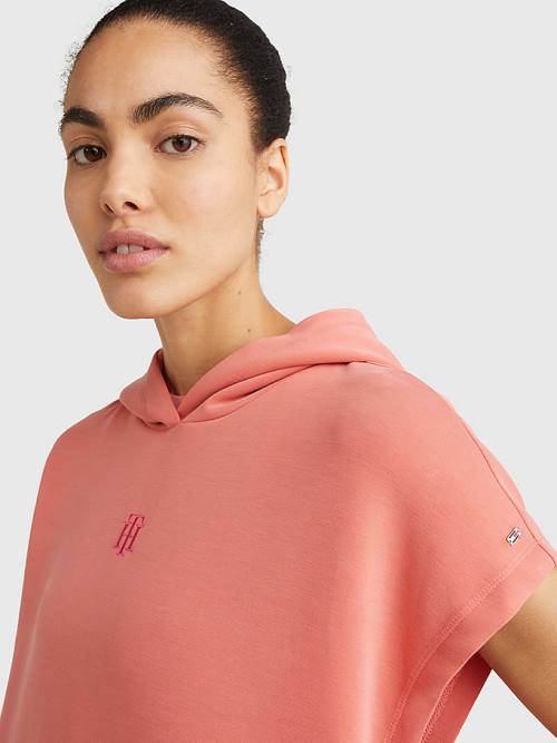 Tommy Hilfiger Relaxed Fit Kısa Sleeve Kapüşonlu Sweatshirt Kadın Kırmızı | TH849PUH