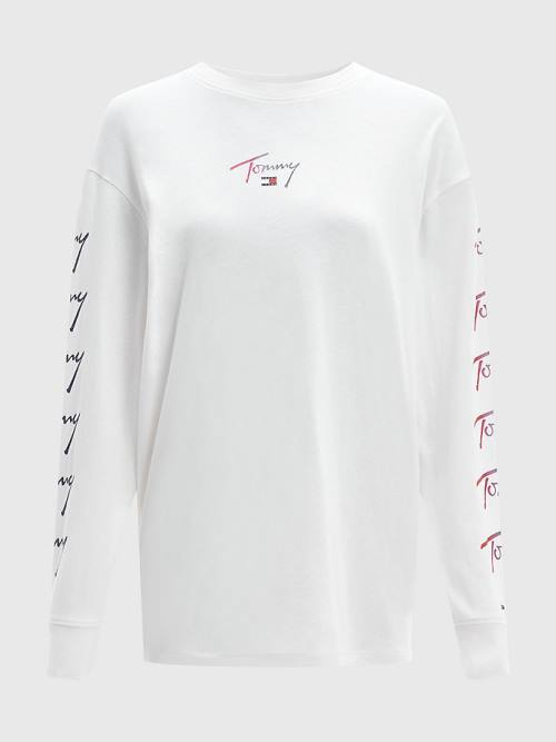 Tommy Hilfiger Relaxed Fit Long Sleeve Ombre Tişört Kadın Beyaz | TH941QJY