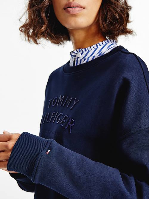 Tommy Hilfiger Relaxed Fit Text Embroidery Sweatshirt Kadın Mavi | TH260JFG