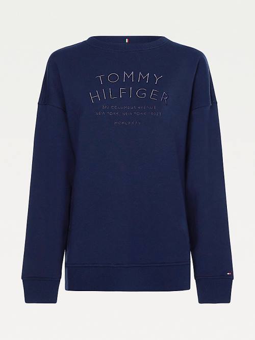 Tommy Hilfiger Relaxed Fit Text Embroidery Sweatshirt Kadın Mavi | TH260JFG