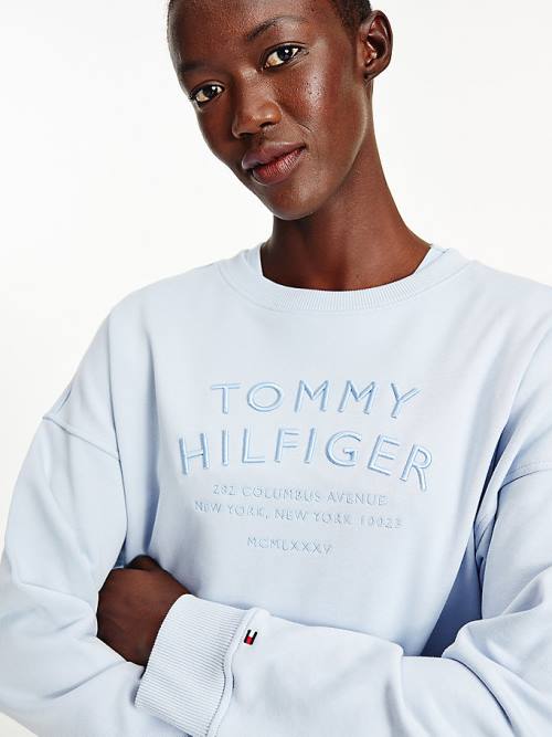 Tommy Hilfiger Relaxed Fit Text Embroidery Sweatshirt Kadın Mavi | TH401OUT