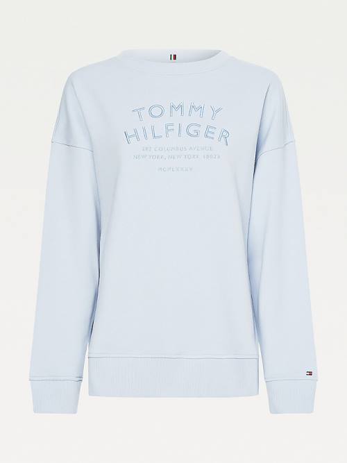 Tommy Hilfiger Relaxed Fit Text Embroidery Sweatshirt Kadın Mavi | TH401OUT