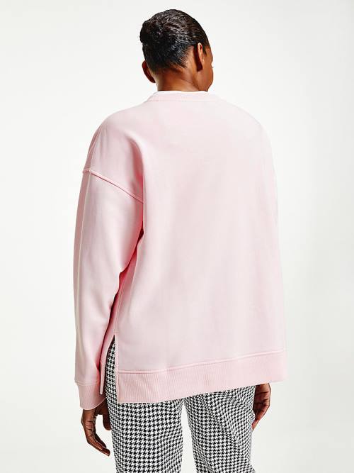 Tommy Hilfiger Relaxed Fit Text Embroidery Sweatshirt Kadın Pembe | TH495PBI