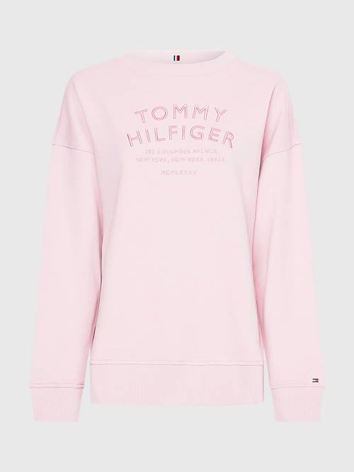 Tommy Hilfiger Relaxed Fit Text Embroidery Sweatshirt Kadın Pembe | TH495PBI