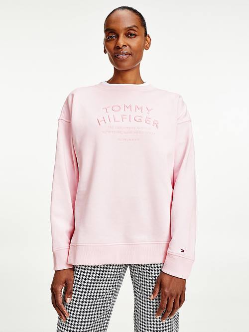 Tommy Hilfiger Relaxed Fit Text Embroidery Sweatshirt Kadın Pembe | TH495PBI