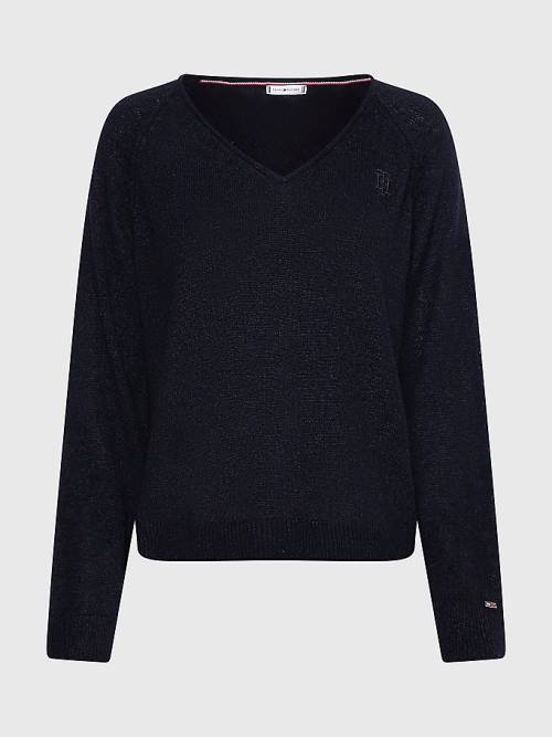 Tommy Hilfiger Relaxed Fit V-Neck Jumper Kazak Kadın Siyah | TH658KUH