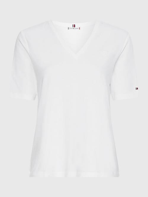 Tommy Hilfiger Relaxed Fit V-Neck Monogram Tişört Kadın Beyaz | TH210IEJ