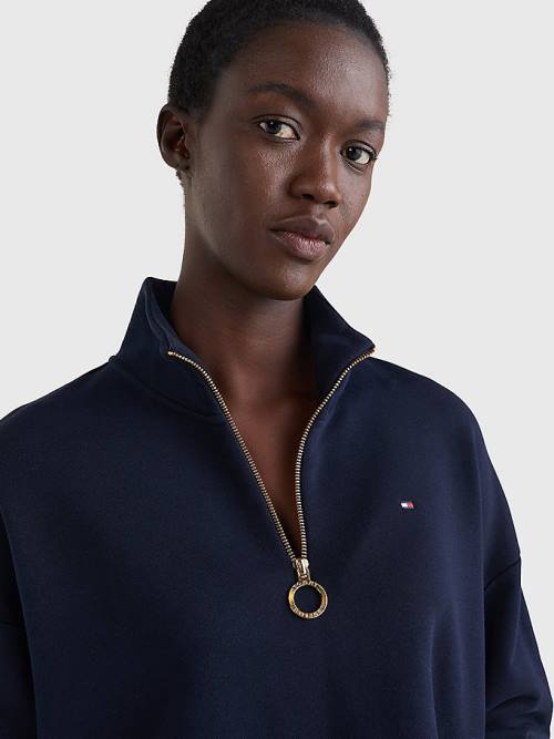 Tommy Hilfiger Relaxed Half Zip Sweatshirt Kadın Mavi | TH541GUI