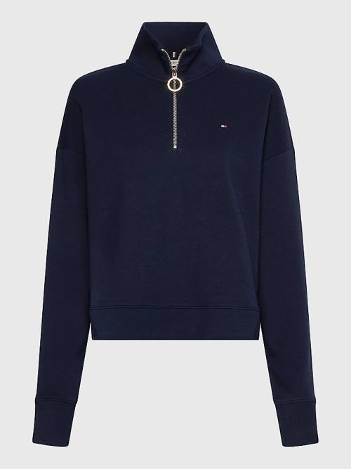 Tommy Hilfiger Relaxed Half Zip Sweatshirt Kadın Mavi | TH541GUI