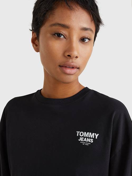 Tommy Hilfiger Relaxed Logo Tape Long Sleeve Tişört Kadın Siyah | TH321FBK