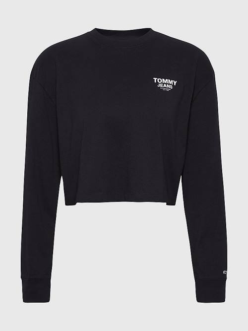 Tommy Hilfiger Relaxed Logo Tape Long Sleeve Tişört Kadın Siyah | TH321FBK