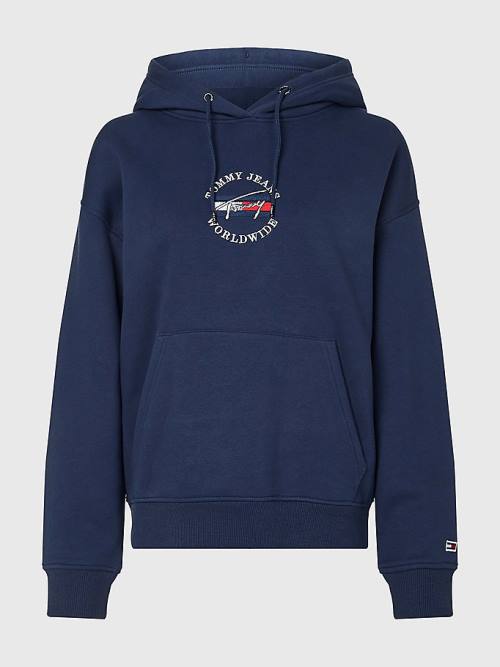 Tommy Hilfiger Relaxed Timeless Signature Logo Kapüşonlu Sweatshirt Kadın Mavi | TH763HEK