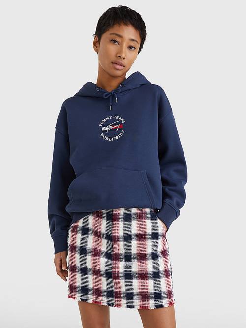 Tommy Hilfiger Relaxed Timeless Signature Logo Kapüşonlu Sweatshirt Kadın Mavi | TH763HEK