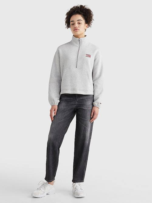 Tommy Hilfiger Relaxed Timeless Tommy Logo Half-Zip Sweatshirt Kapüşonlu Sweatshirt Kadın Gri | TH249ECO