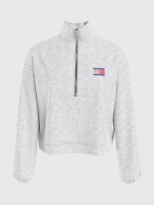 Tommy Hilfiger Relaxed Timeless Tommy Logo Half-Zip Sweatshirt Kapüşonlu Sweatshirt Kadın Gri | TH249ECO