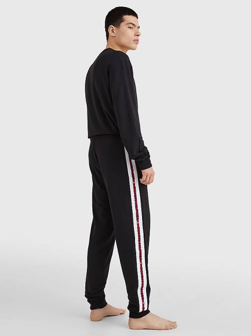 Tommy Hilfiger Repeat Logo Drawstring Joggers Pijama Erkek Siyah | TH139WMT