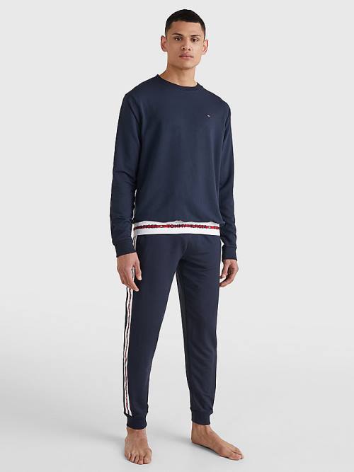 Tommy Hilfiger Repeat Logo Parça Sweatshirt Pijama Erkek Mavi | TH139ORV