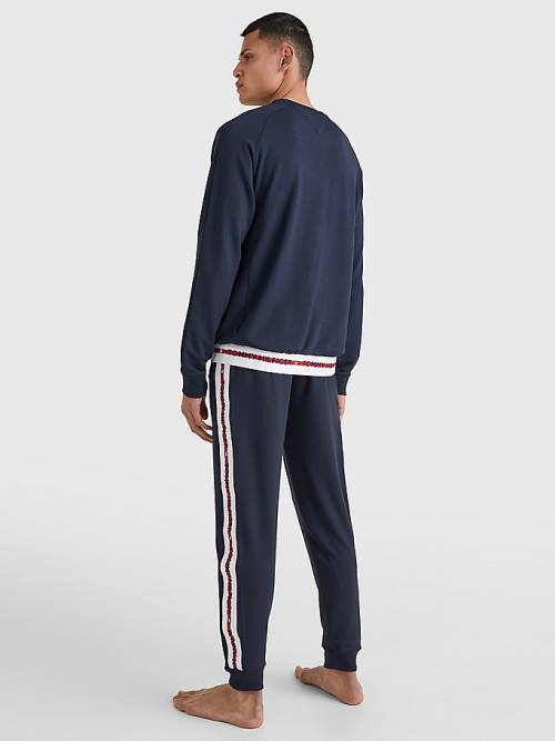 Tommy Hilfiger Repeat Logo Parça Sweatshirt Pijama Erkek Mavi | TH139ORV