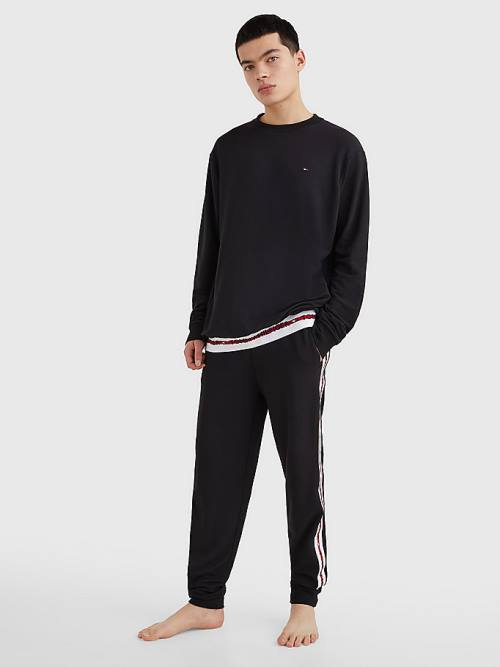 Tommy Hilfiger Repeat Logo Parça Sweatshirt Pijama Erkek Siyah | TH718WGP