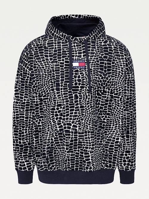 Tommy Hilfiger Reptile Print Kapüşonlu Sweatshirt Erkek Beyaz | TH356XQM