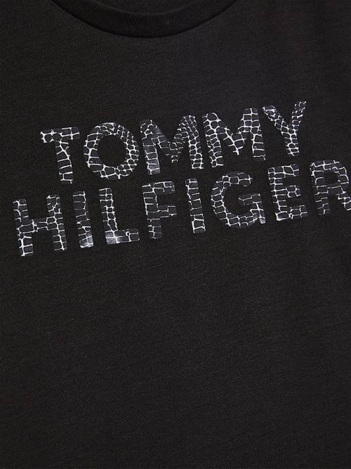 Tommy Hilfiger Reptile Print Logo Recycled Tişört Kiz Çocuk Siyah | TH281PCJ