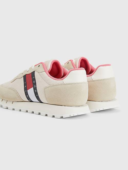 Tommy Hilfiger Retro Mixed Texture Runner Spor Ayakkabı Kadın Bej Rengi | TH713VXL