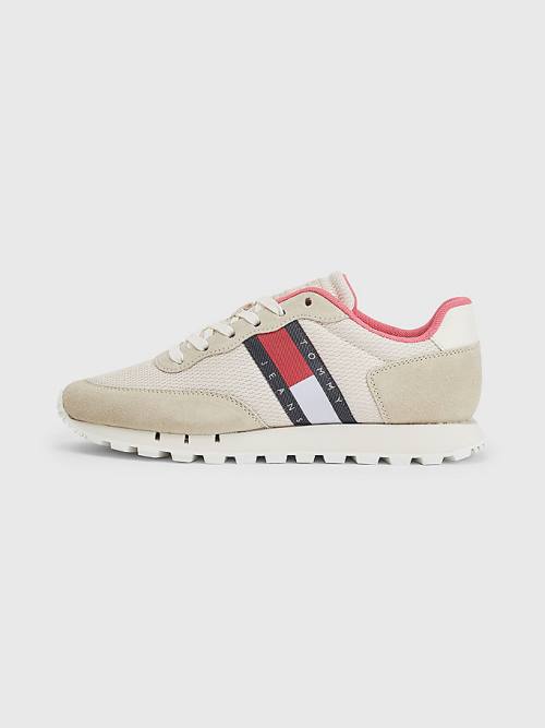 Tommy Hilfiger Retro Mixed Texture Runner Spor Ayakkabı Kadın Bej Rengi | TH713VXL