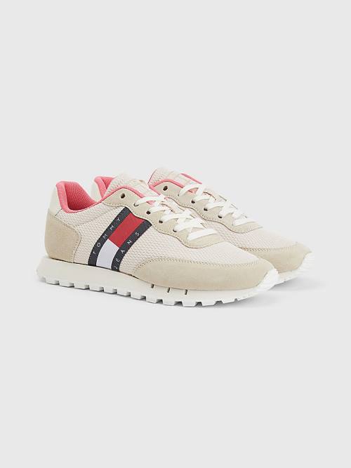 Tommy Hilfiger Retro Mixed Texture Runner Spor Ayakkabı Kadın Bej Rengi | TH713VXL