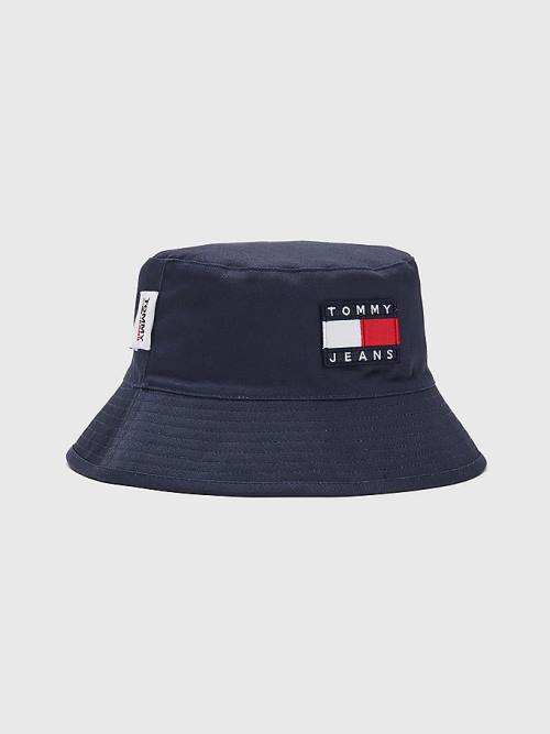 Tommy Hilfiger Reversible Logo Bucket Şapka Erkek Mavi | TH964CXW