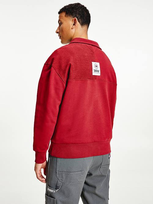 Tommy Hilfiger Reversible Relaxed Fit Half-Zip Sweatshirt Erkek Kırmızı | TH654RGZ