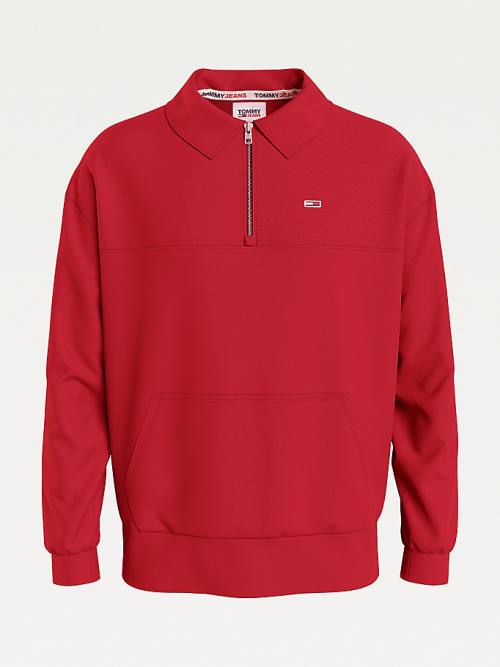 Tommy Hilfiger Reversible Relaxed Fit Half-Zip Sweatshirt Erkek Kırmızı | TH654RGZ