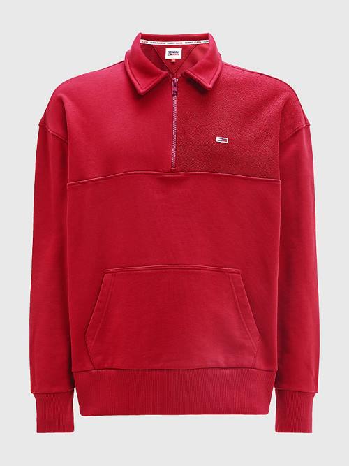 Tommy Hilfiger Reversible Relaxed Fit Half-Zip Sweatshirt Erkek Kırmızı | TH654RGZ