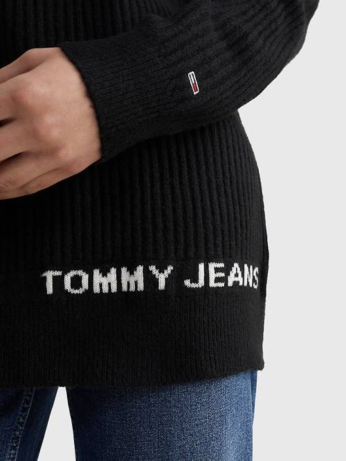 Tommy Hilfiger Rib-Knit Logo Embroidery Jumper Kazak Kadın Siyah | TH260HDT